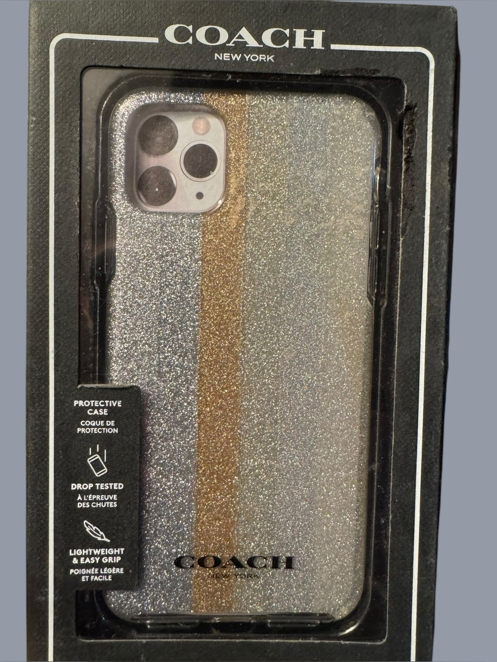 Coach Glitter Stripe iPhone Case - Silver & Gold Stripe